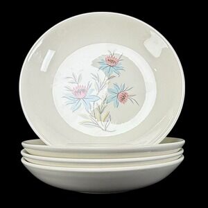 Steubenville Pottery Fairlane Coupe Soup Bowls 8" Blue and Pink Floral Set Of 4